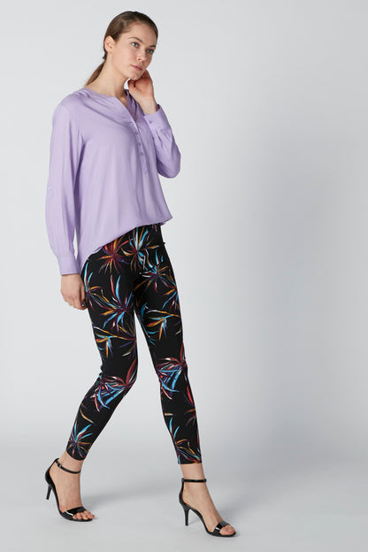 Lavender long-sleeve button-up blouse with collar and relaxed fit