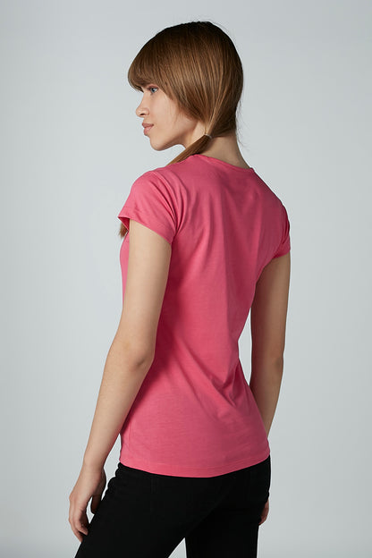 Pink short-sleeve crewneck T-shirt, plain back