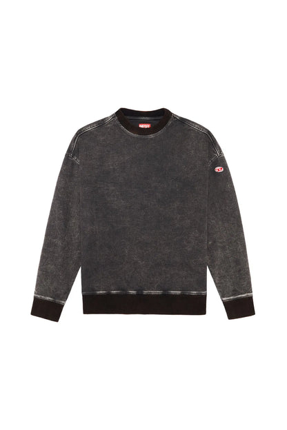 Diesel dark grey washed crewneck sweatshirt with ribbed hem and sleeve logo