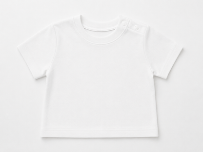 White baby T-shirt with snap-button shoulder, front view