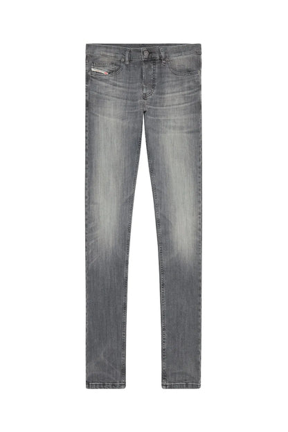 Diesel jeans in light gray denim, full-length straight leg, front button and zipper