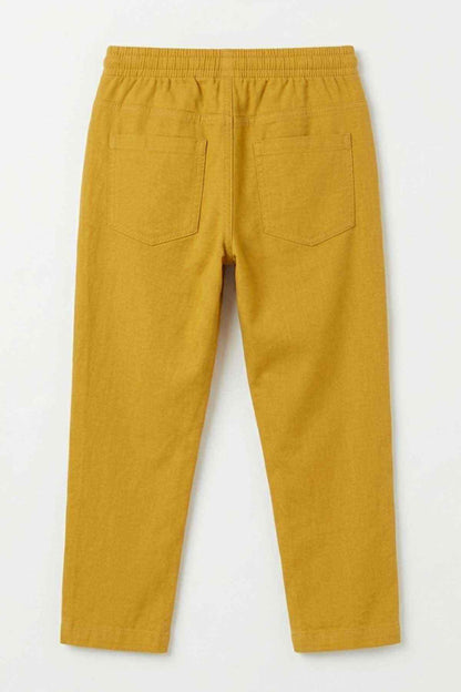 Kids' yellow pants with two front pockets and elastic waistband