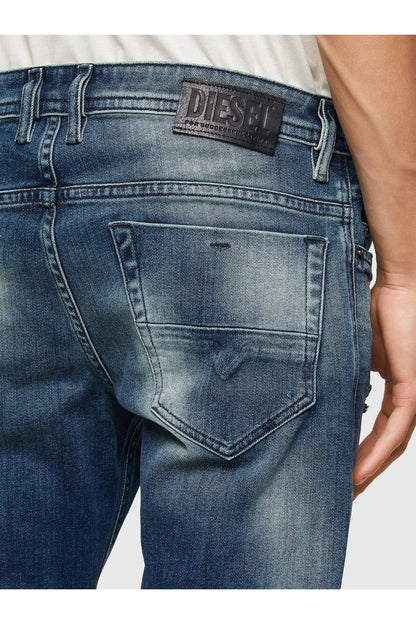 Diesel blue denim jeans with DIESEL waistband label and back pocket stitching