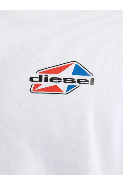 White crewneck sweatshirt with Diesel logo patch on the chest