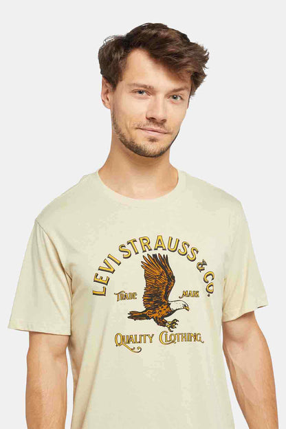 Men's off-white crewneck T-shirt with Levi's eagle logo graphic on chest