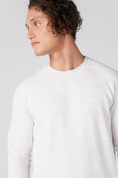 Long-sleeve crewneck shirt in white, crew neckline and smooth knit texture