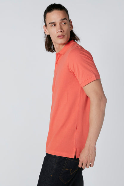 Orange short-sleeve polo shirt with buttoned collar