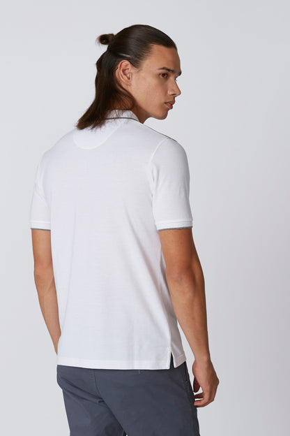 White short-sleeve polo shirt with plain back and button-down collar