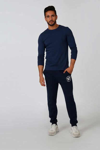 Navy jogger sweatpants with 93 logo on front pocket