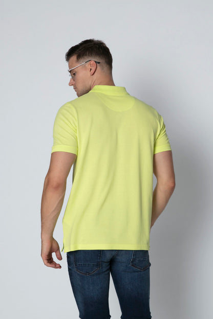 Green polo shirt, back view, short sleeves