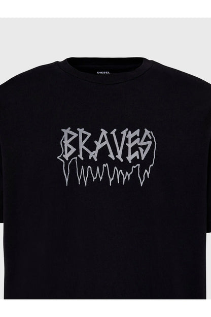 Diesel black crewneck T-shirt with large front logo graphic