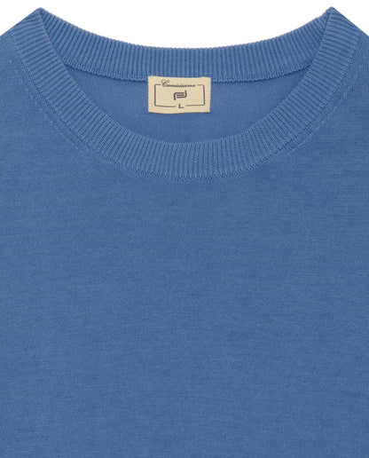 Camicissima crewneck sweater neckline detail, ribbed knit collar, azure blue