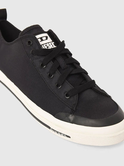 Black lace-up Diesel sneakers with fabric upper and stitched eyelets