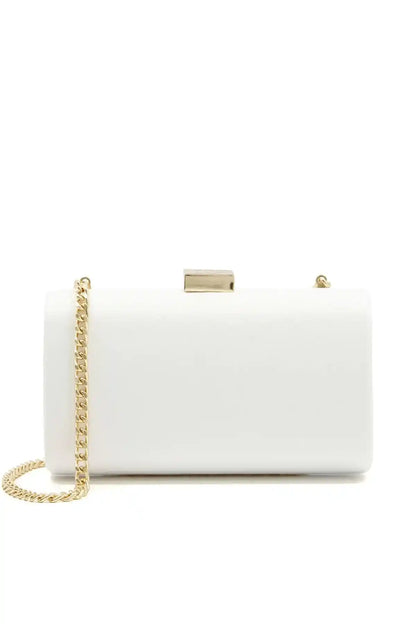Dune London white clutch bag with gold chain strap and bar clasp