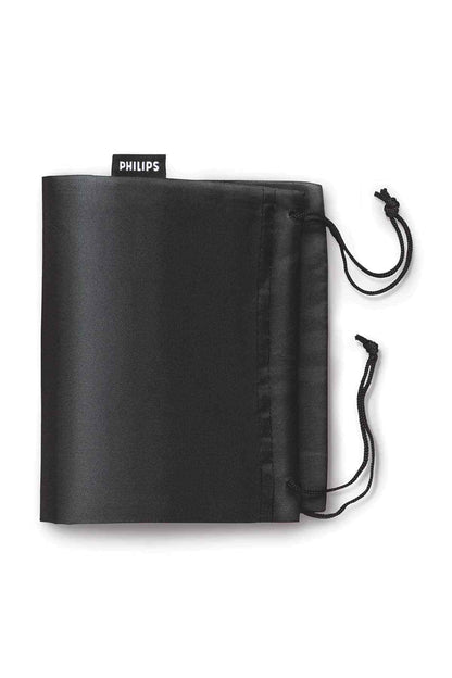 PHILIPS black storage pouch with drawstring and cords