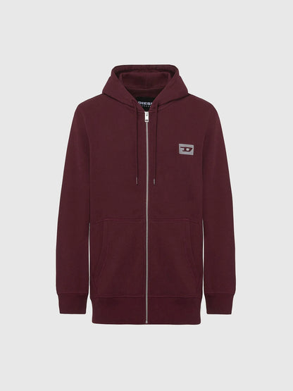Diesel maroon zip-up hoodie with drawstring hood and front pockets