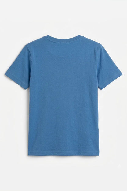 Kids' blue plain T-shirt, crew neck