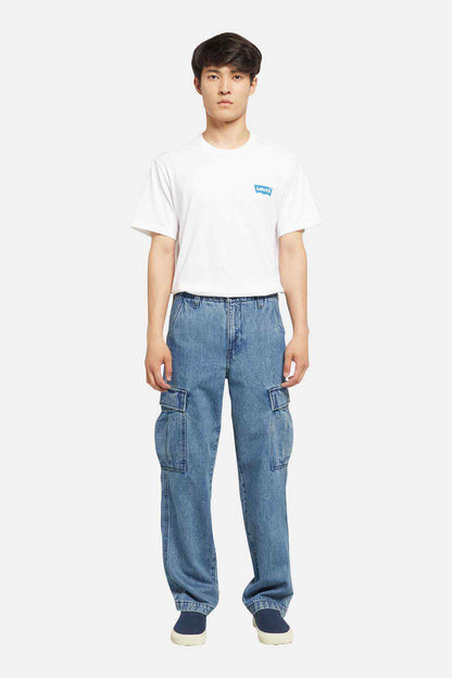 Levi's medium indigo denim cargo pants with side and back pockets