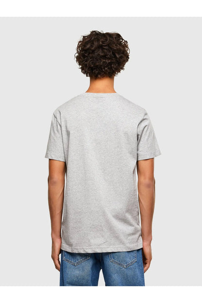 Light grey crewneck T-shirt, back view, short sleeves