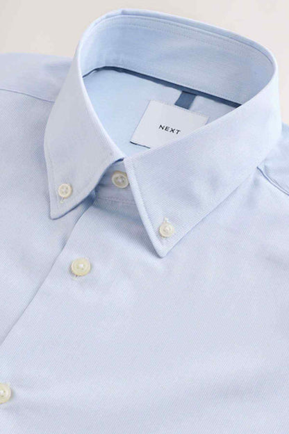 NEXT shirt collar close-up, inner placket detail, gold-tone buttons