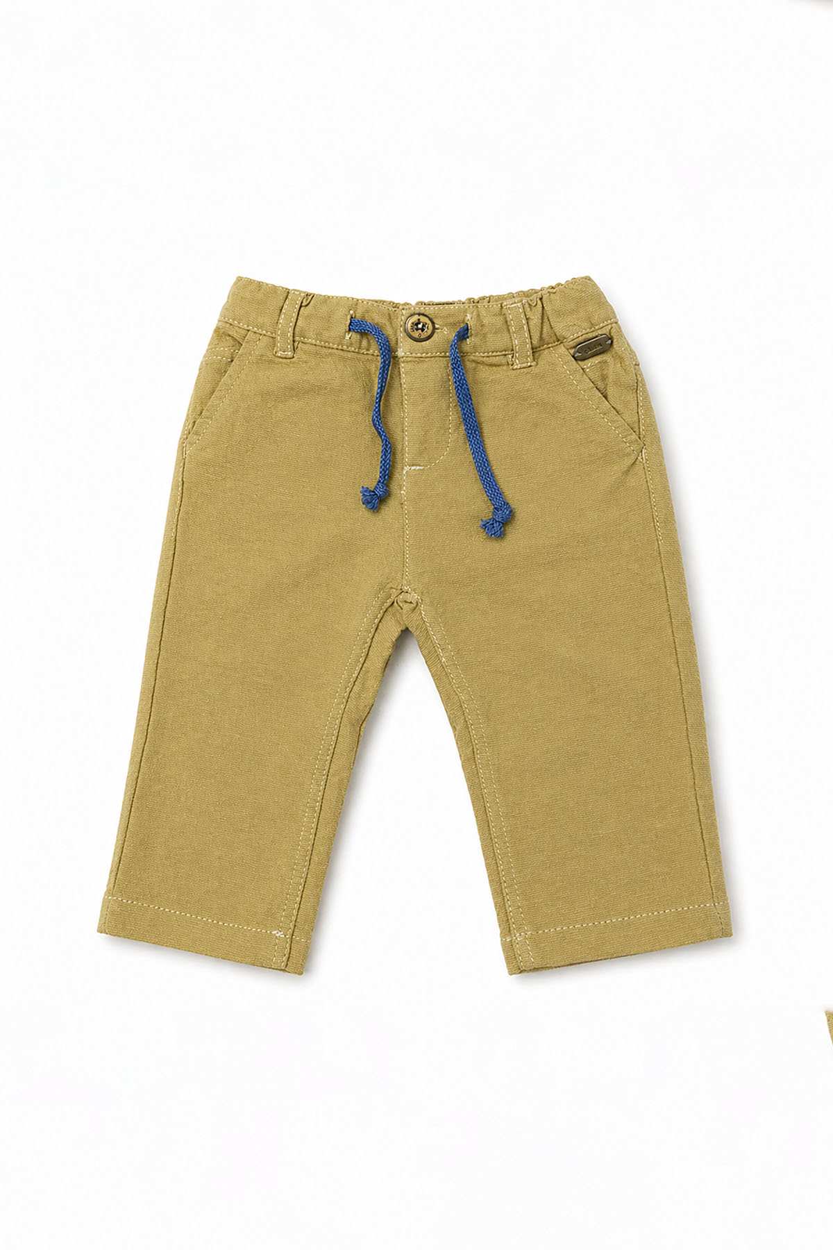 BABYSHOP baby pants in mustard yellow with blue drawstring and side pockets