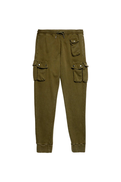 Olive cargo jogger pants with drawstring waist and side cargo pockets