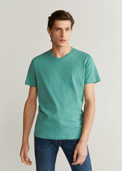 Men's mint green V-neck T-shirt with short sleeves