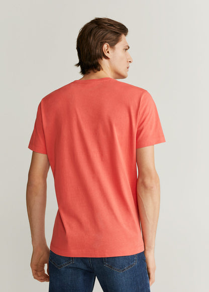 MANGO men’s crew-neck T-shirt, coral red, short sleeves