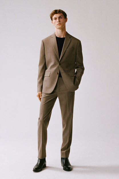 MANGO beige men's suit blazer and trousers, two-piece set