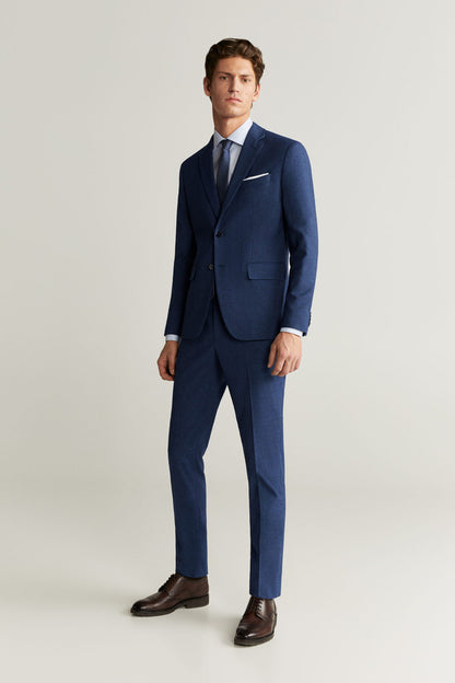 Men's tailored suit trousers in dark blue, straight leg with crease