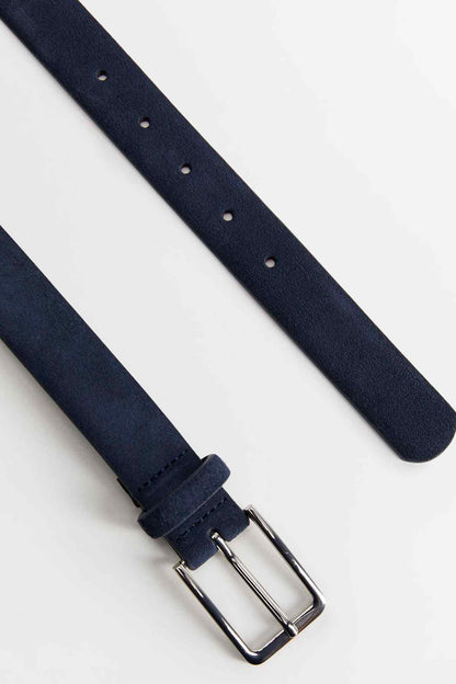 Blue leather belt strap with adjustment holes