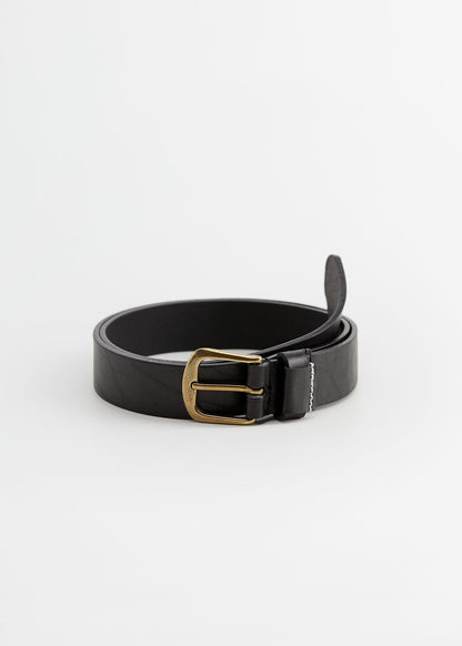 Black leather belt with gold square buckle and adjustable holes