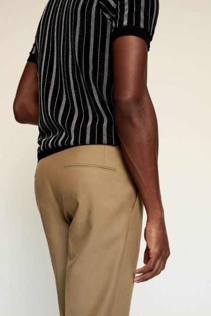 Tan chino trousers with welt back pocket and single front pleat