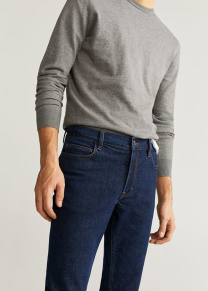 MANGO dark blue denim jeans with straight legs, belt loops, and front pockets