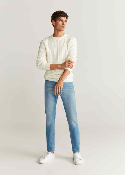MANGO light wash denim jeans with straight fit and belt loops