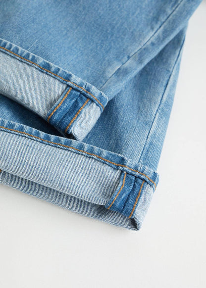 MANGO light wash denim jeans folded cuff with stitched hem detail