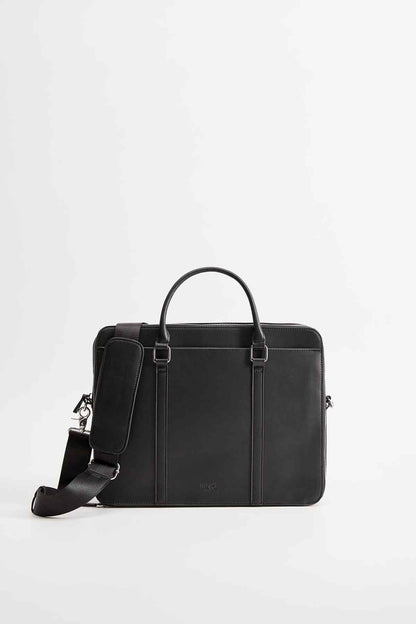 MANGO black structured briefcase bag with top handles and shoulder strap