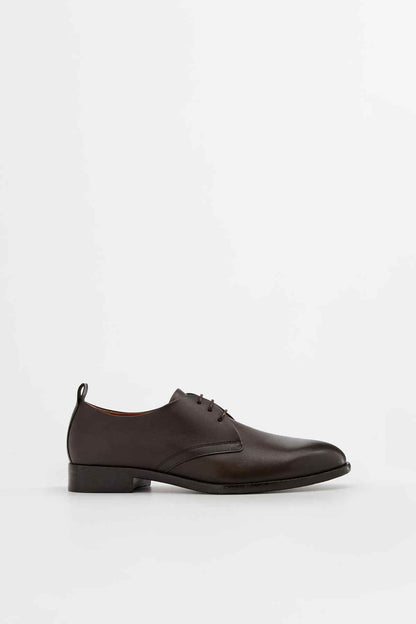 MANGO brown leather lace-up oxford shoes with low heel and smooth rounded toe