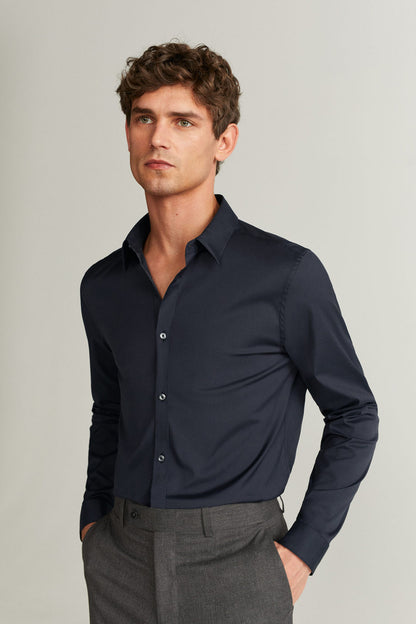 MANGO black button-up shirt with spread collar, long sleeves