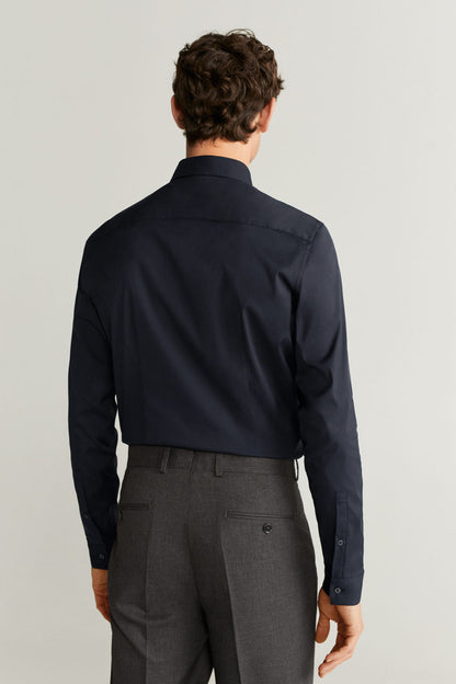MANGO black button-up shirt, back view with long sleeves