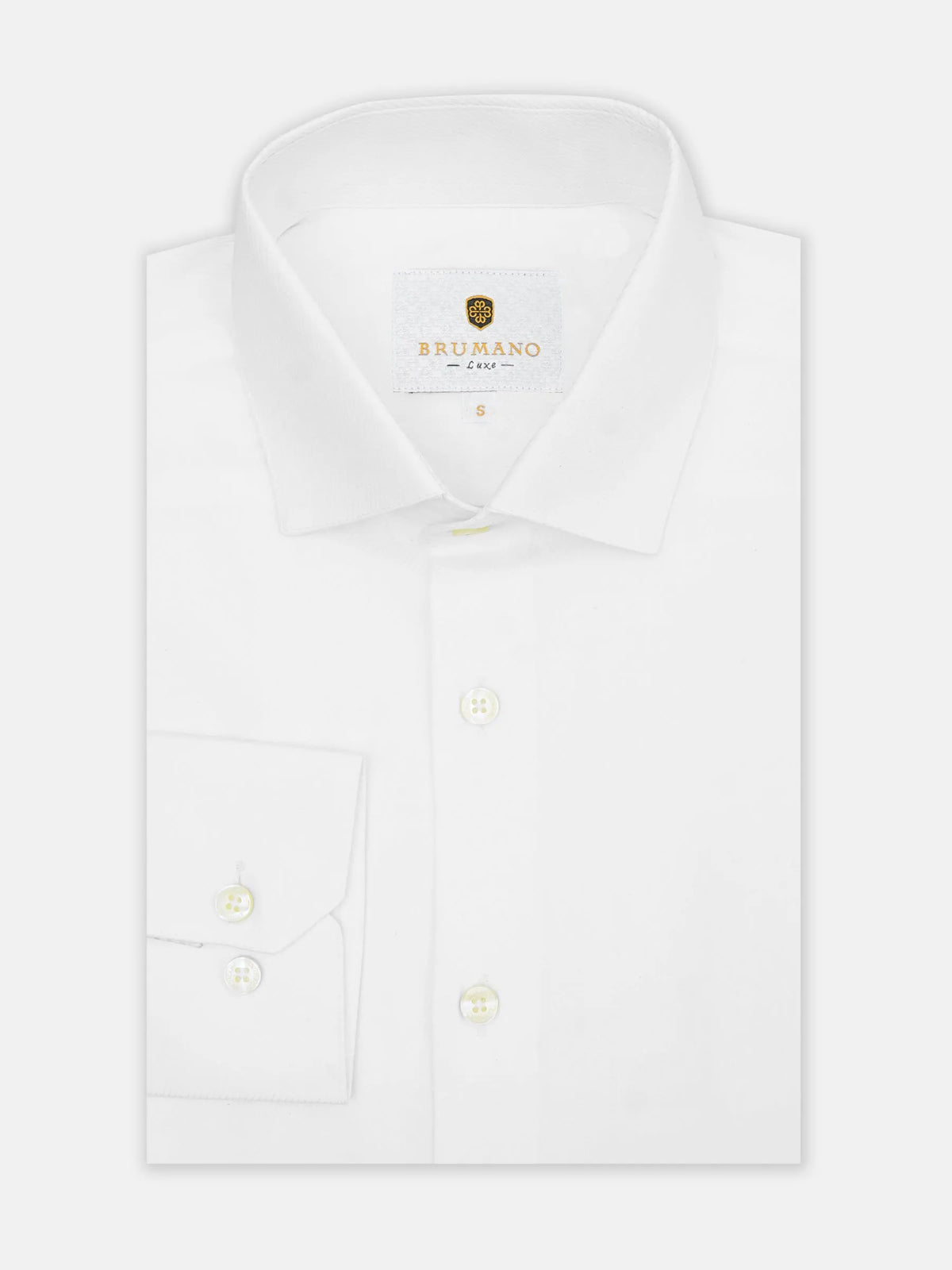 Brumano 100% cotton white dress shirt, button-down collar, white buttons