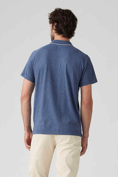 Levi's blue polo shirt back view, short sleeves and collar detail