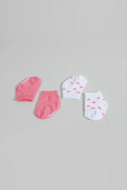 BABYSHOP baby ankle sock set: pink socks and white socks with pink heart prints
