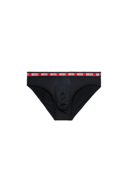 Diesel men's black briefs with red white Diesel logo waistband