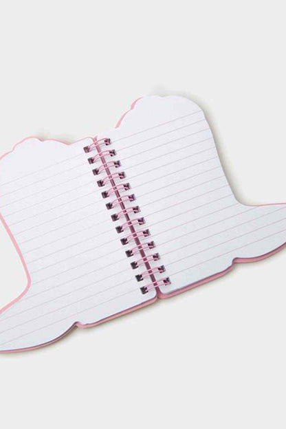 Accessorize white lined pages notebook, boot-shaped with pink spiral rings