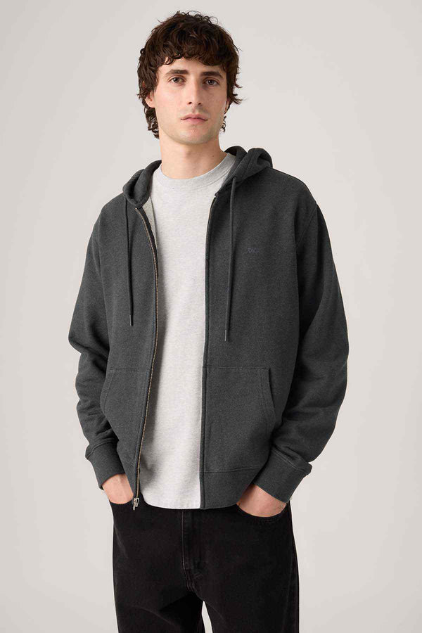 Levi's charcoal zip hoodie with drawstring hood and kangaroo pocket