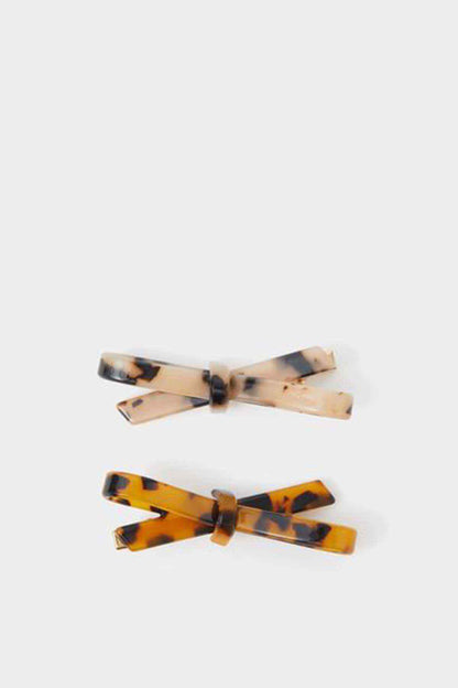 Tortoiseshell bow hair clips, two-piece set in tan and dark brown