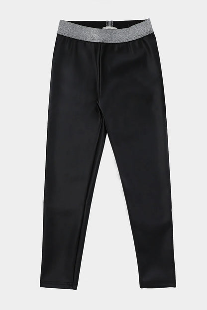 Babyshop black trousers with heather gray elastic waistband and stitched fly
