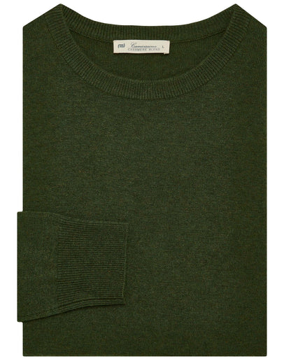Military green crewneck knit sweater with ribbed hem and long sleeves