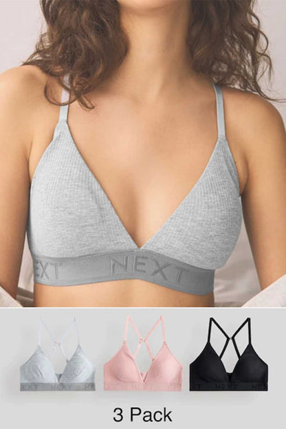 Women’s heather gray triangle bralette with V-neck and adjustable straps